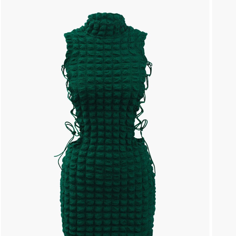 Emerald Green Ribbed Mock Neck Mini Dress